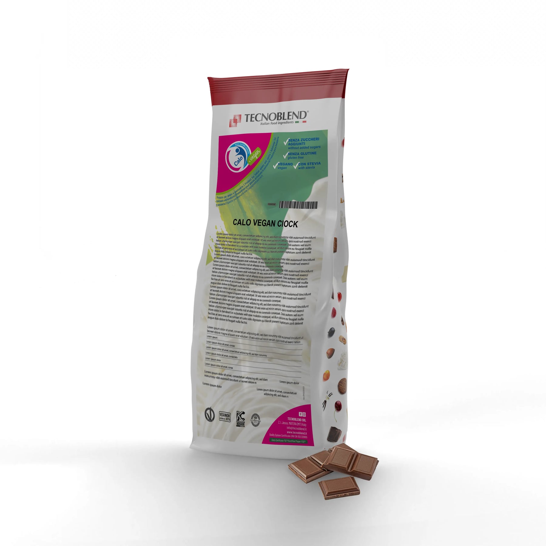 1.5 kg Lactose-Free, Vegan, and Sugar-Free Chocolate Ice Cream Mix - CALO VEGAN CIOCK