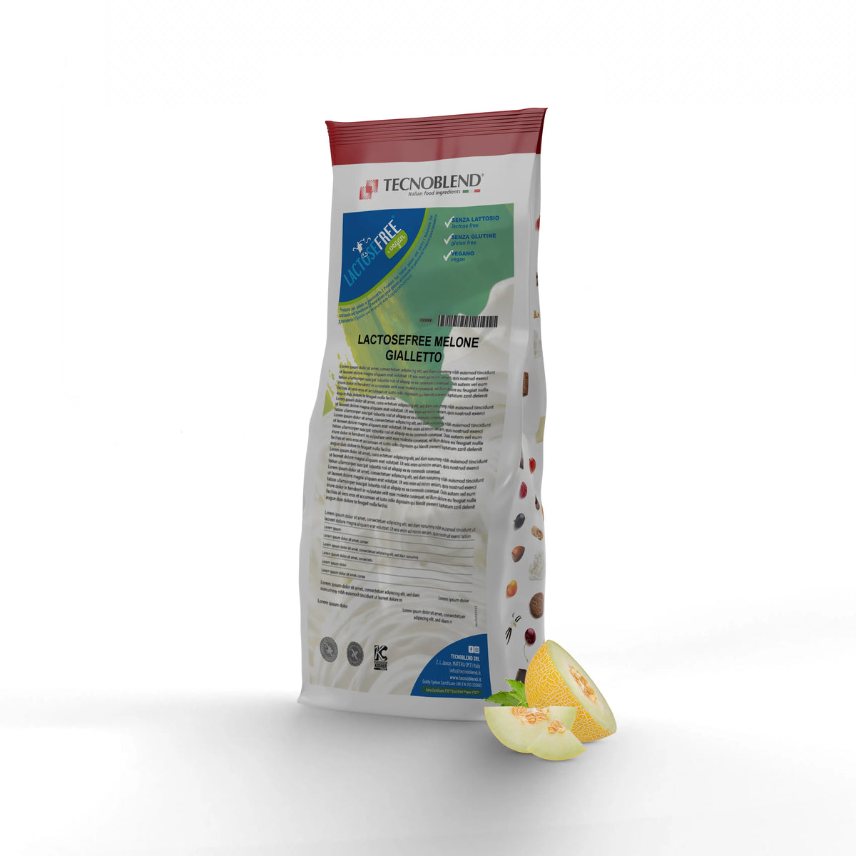 1.25 kg Yellow Melon Ice Cream Mix with pieces, lactose-free, vegan.